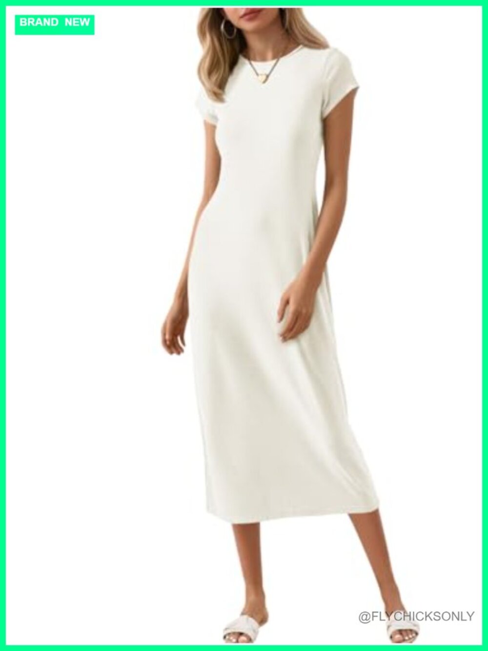 Women's Short Sleeve Ribbed Knit Midi T-Shirt Dress Summer Casual A-Line